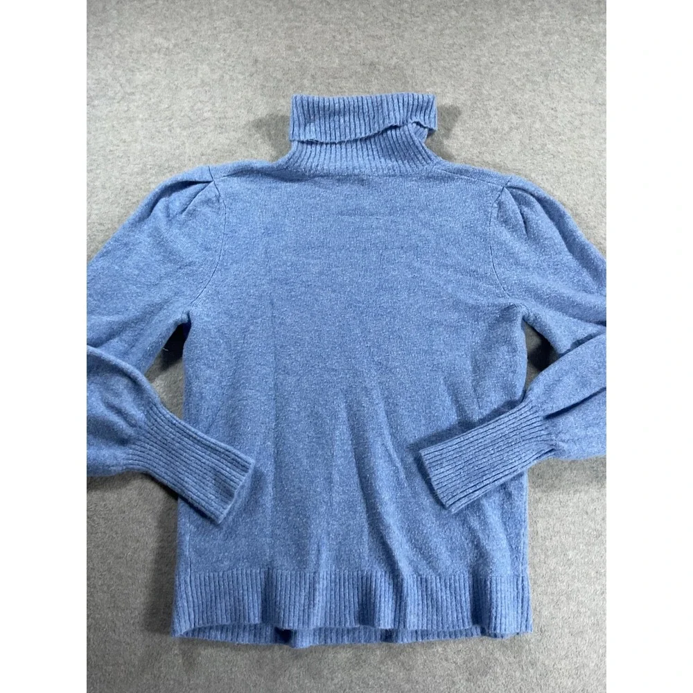J.Crew Blue Puff Sleeve Turtleneck Sweater Ribbed Knit Wool Blend M 2259